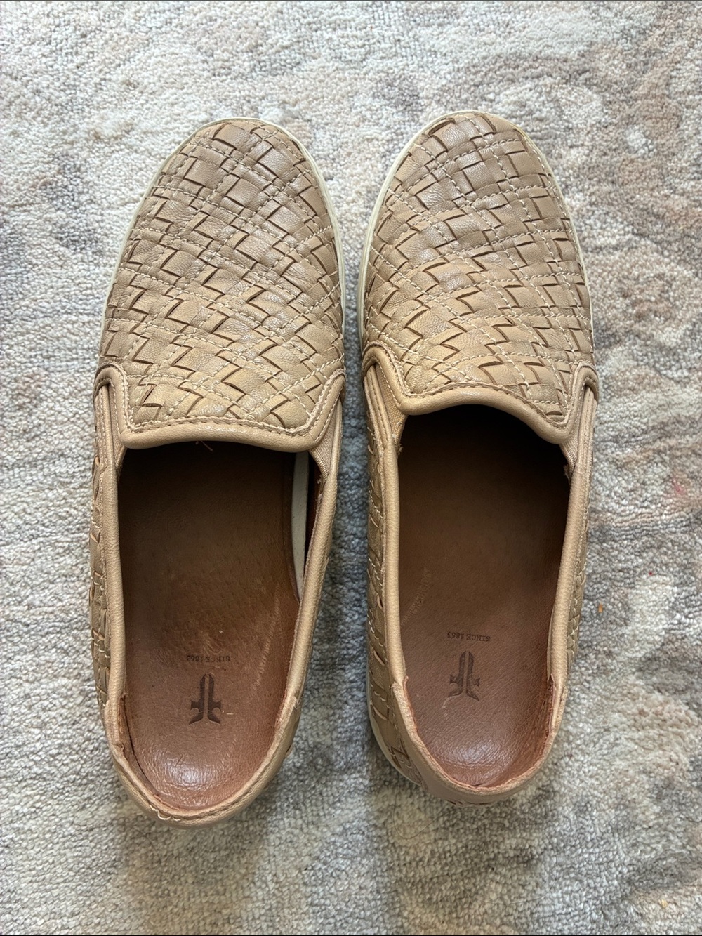 Frye Tan Woven Leather Slip-On Flats